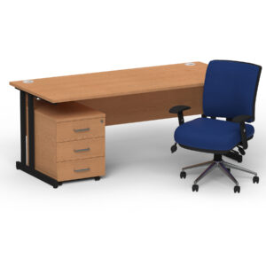 Impulse 1600mm Cantilever Straight Desk With Mobile Pedestal and Chiro Medium Back Blue Operator Chair - Image 65