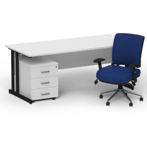 Impulse 1600mm Cantilever Straight Desk With Mobile Pedestal and Chiro Medium Back Blue Operator Chair - Image 69