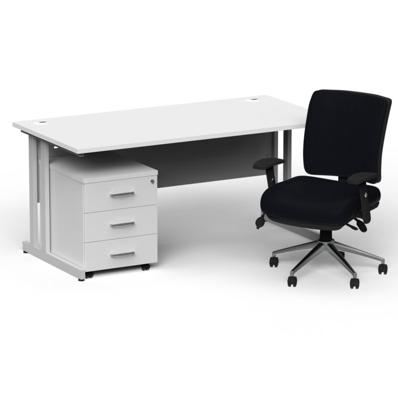 Impulse 1800mm Cantilever Straight Desk With Mobile Pedestal and Chiro Medium Back Black Operator Chair - Image 21