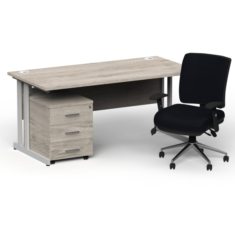 Impulse 1800mm Cantilever Straight Desk With Mobile Pedestal and Chiro Medium Back Black Operator Chair - Image 23