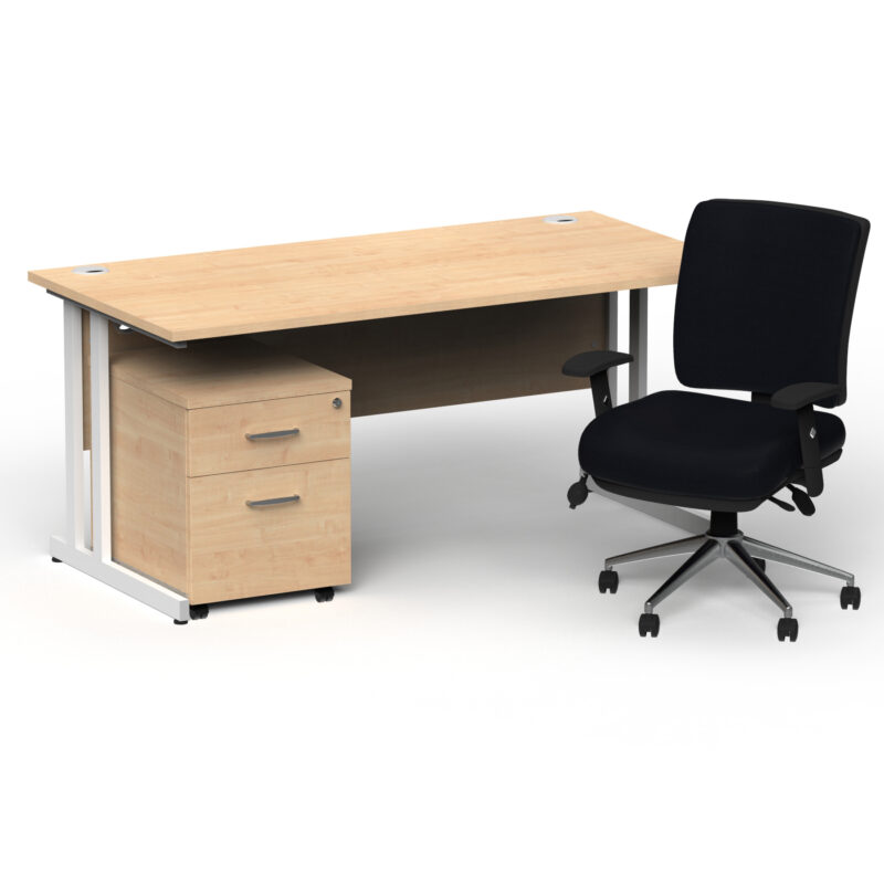 Impulse 1800mm Cantilever Straight Desk With Mobile Pedestal and Chiro Medium Back Black Operator Chair - Image 27