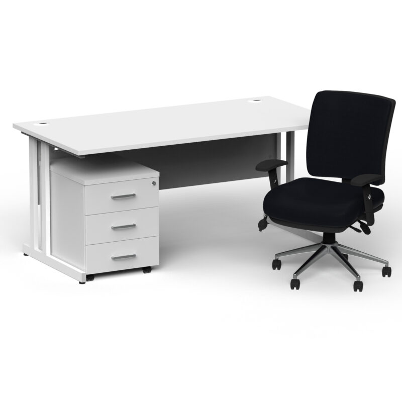 Impulse 1800mm Cantilever Straight Desk With Mobile Pedestal and Chiro Medium Back Black Operator Chair - Image 45