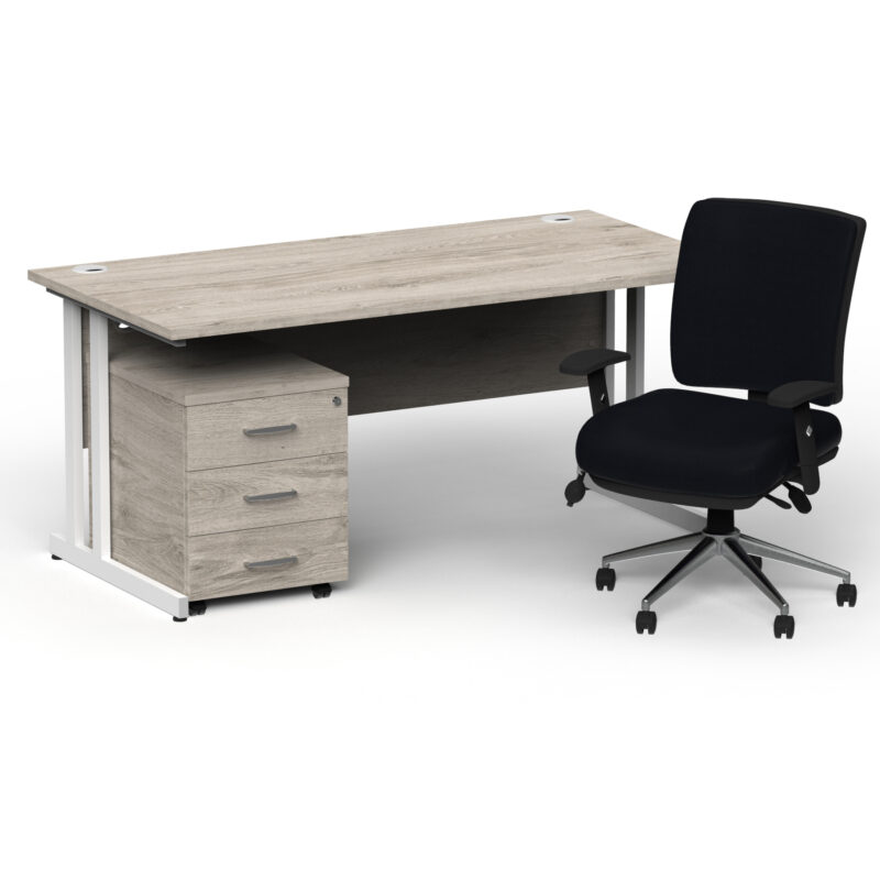 Impulse 1800mm Cantilever Straight Desk With Mobile Pedestal and Chiro Medium Back Black Operator Chair - Image 47