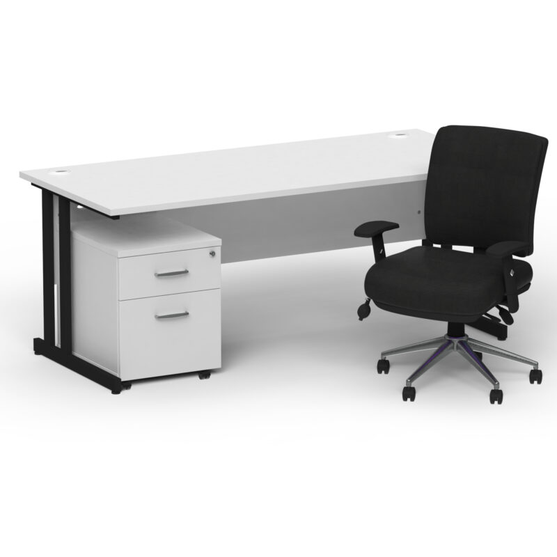 Impulse 1800mm Cantilever Straight Desk With Mobile Pedestal and Chiro Medium Back Black Operator Chair - Image 57