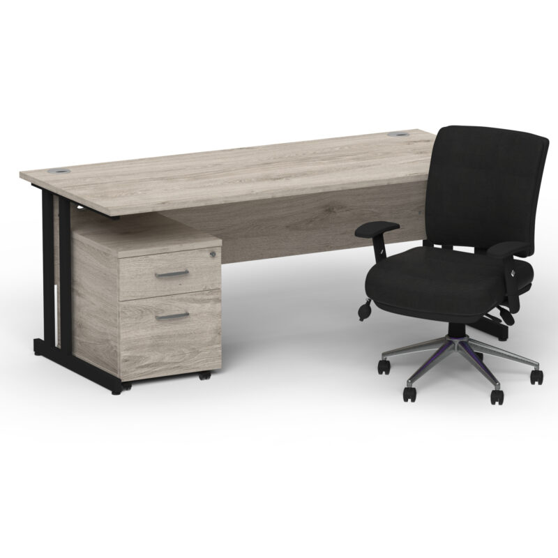 Impulse 1800mm Cantilever Straight Desk With Mobile Pedestal and Chiro Medium Back Black Operator Chair - Image 59