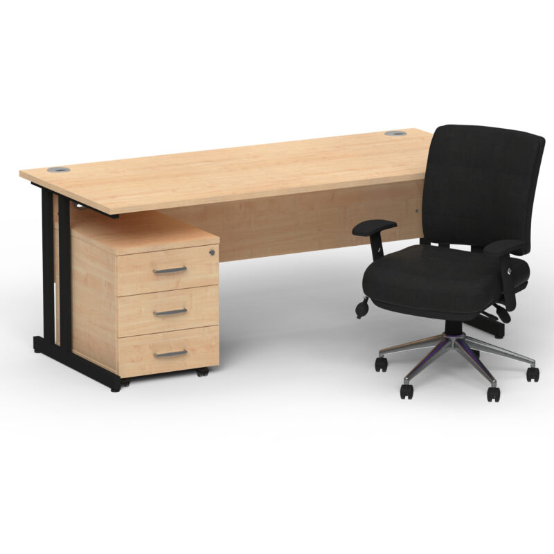 Impulse 1800mm Cantilever Straight Desk With Mobile Pedestal and Chiro Medium Back Black Operator Chair - Image 63