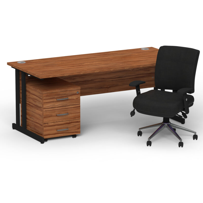 Impulse 1800mm Cantilever Straight Desk With Mobile Pedestal and Chiro Medium Back Black Operator Chair - Image 67