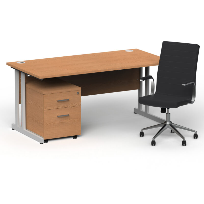 Impulse 1600mm Cantilever Straight Desk With Mobile Pedestal and Ezra Black Executive Chair - Image 5