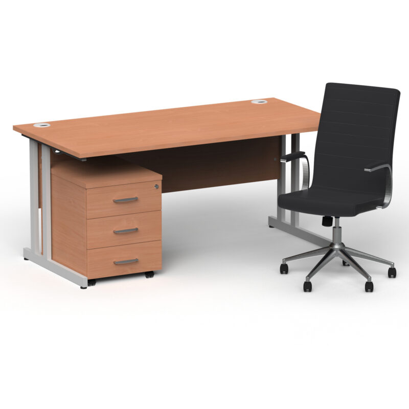 Impulse 1600mm Cantilever Straight Desk With Mobile Pedestal and Ezra Black Executive Chair - Image 13