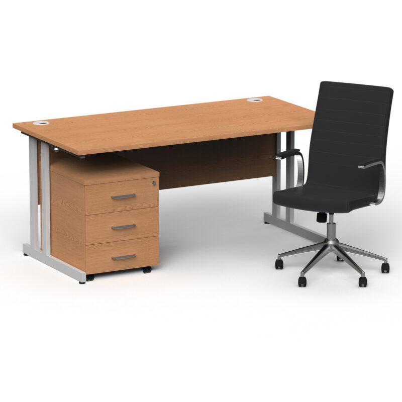 Impulse 1600mm Cantilever Straight Desk With Mobile Pedestal and Ezra Black Executive Chair - Image 17