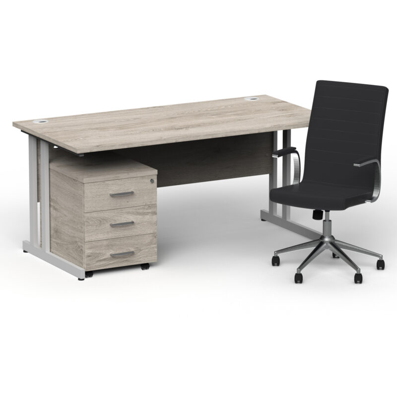 Impulse 1600mm Cantilever Straight Desk With Mobile Pedestal and Ezra Black Executive Chair - Image 23
