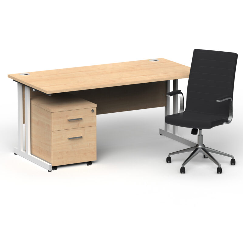 Impulse 1600mm Cantilever Straight Desk With Mobile Pedestal and Ezra Black Executive Chair - Image 27