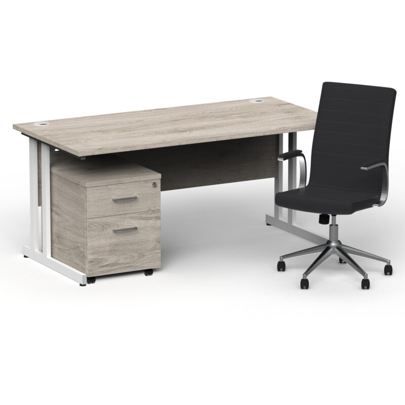 Impulse 1600mm Cantilever Straight Desk With Mobile Pedestal and Ezra Black Executive Chair - Image 35