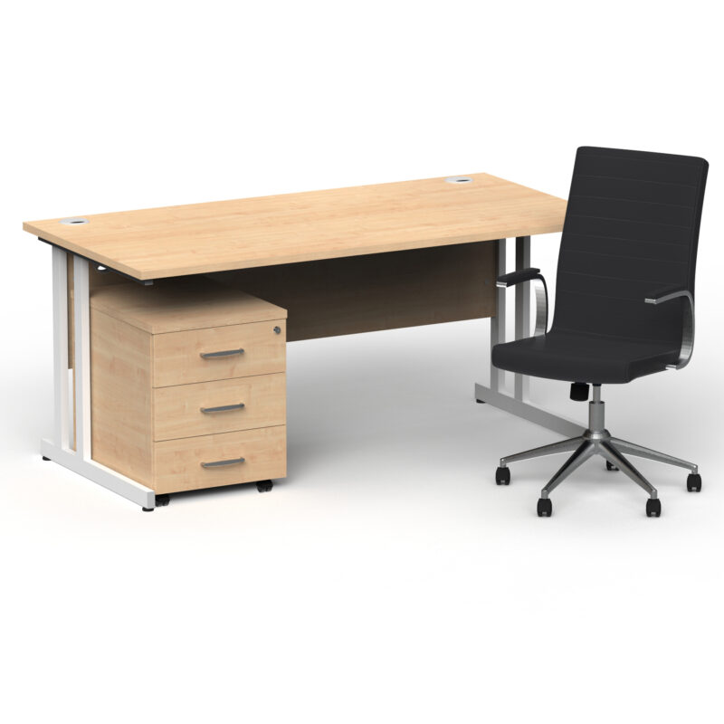 Impulse 1600mm Cantilever Straight Desk With Mobile Pedestal and Ezra Black Executive Chair - Image 39