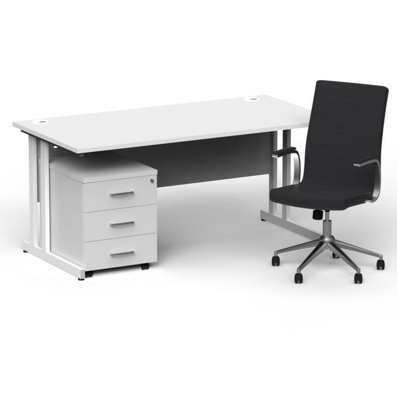 Impulse 1600mm Cantilever Straight Desk With Mobile Pedestal and Ezra Black Executive Chair - Image 45