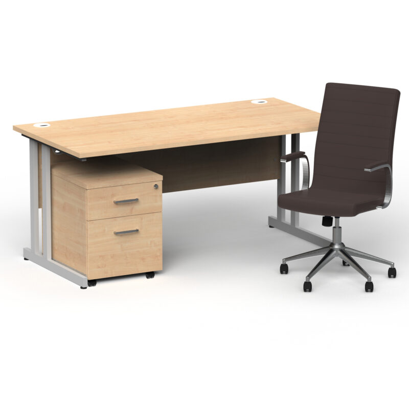 Impulse 1600mm Cantilever Straight Desk With Mobile Pedestal and Ezra Brown Executive Chair - Image 3