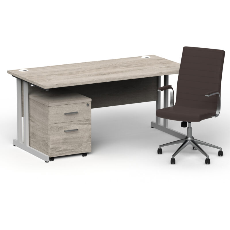 Impulse 1600mm Cantilever Straight Desk With Mobile Pedestal and Ezra Brown Executive Chair - Image 11