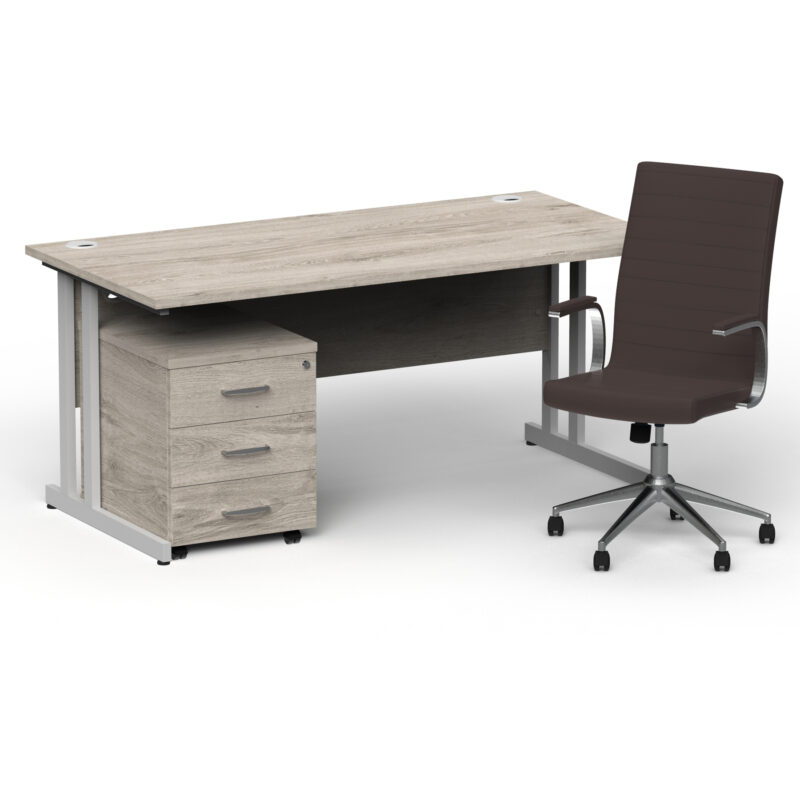 Impulse 1600mm Cantilever Straight Desk With Mobile Pedestal and Ezra Brown Executive Chair - Image 23