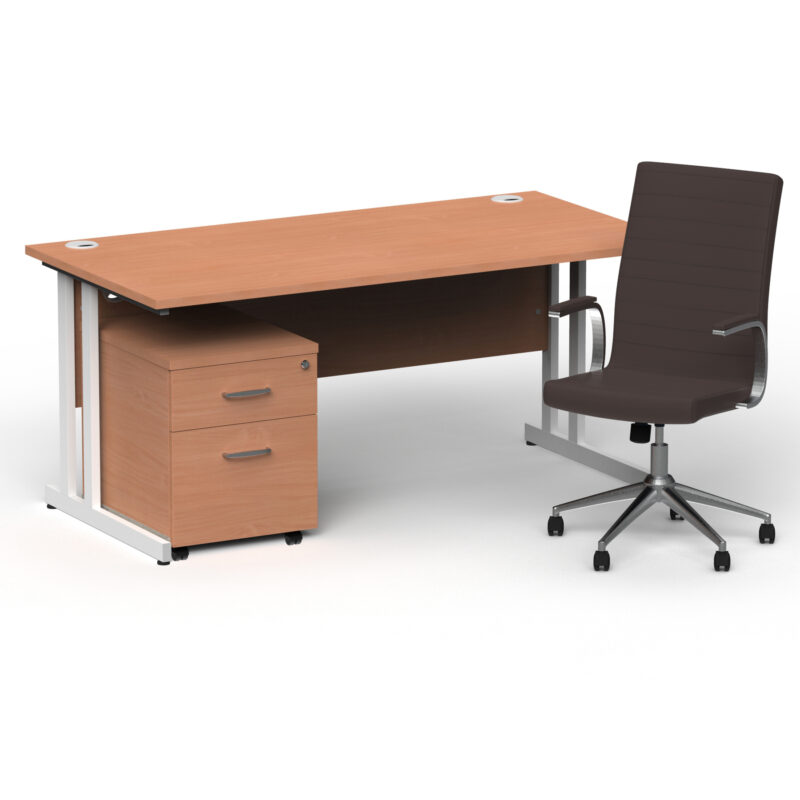 Impulse 1600mm Cantilever Straight Desk With Mobile Pedestal and Ezra Brown Executive Chair - Image 25