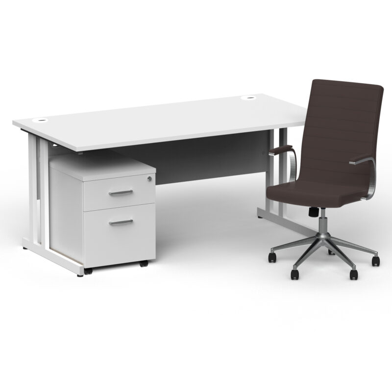 Impulse 1600mm Cantilever Straight Desk With Mobile Pedestal and Ezra Brown Executive Chair - Image 33