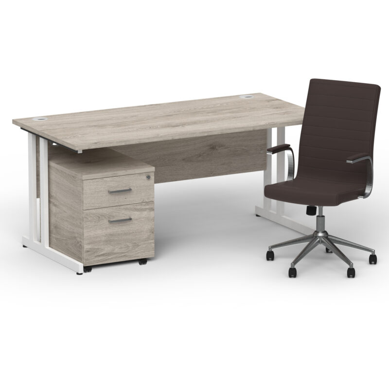 Impulse 1600mm Cantilever Straight Desk With Mobile Pedestal and Ezra Brown Executive Chair - Image 35