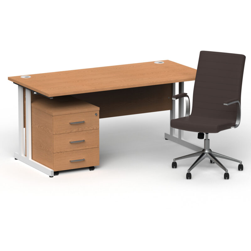 Impulse 1600mm Cantilever Straight Desk With Mobile Pedestal and Ezra Brown Executive Chair - Image 37