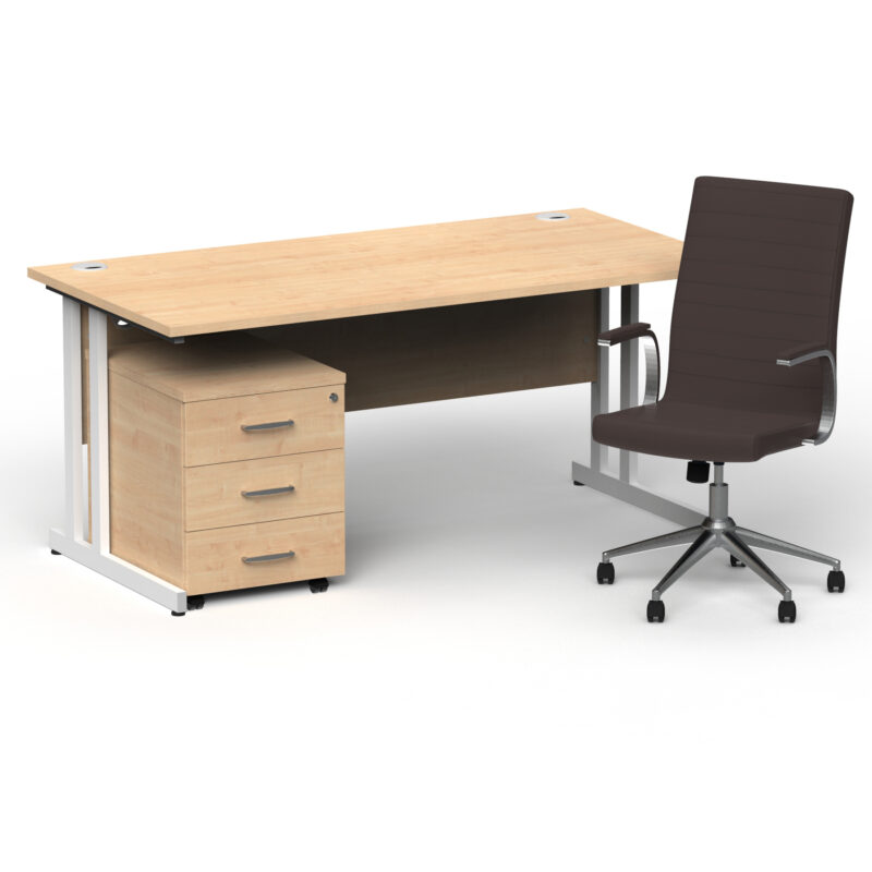 Impulse 1600mm Cantilever Straight Desk With Mobile Pedestal and Ezra Brown Executive Chair - Image 39