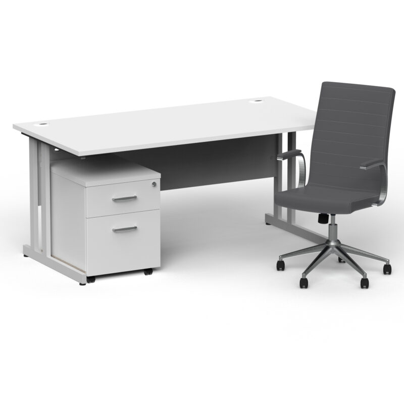 Impulse 1600mm Cantilever Straight Desk With Mobile Pedestal and Ezra Grey Executive Chair - Image 9