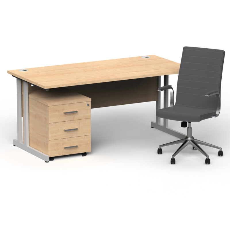 Impulse 1600mm Cantilever Straight Desk With Mobile Pedestal and Ezra Grey Executive Chair - Image 15