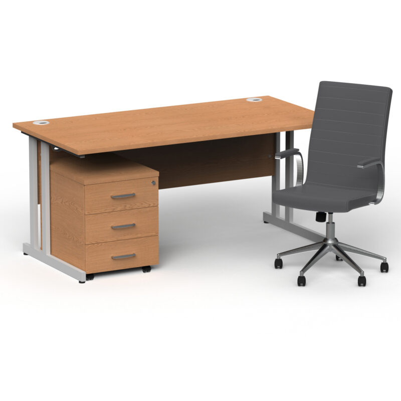 Impulse 1600mm Cantilever Straight Desk With Mobile Pedestal and Ezra Grey Executive Chair - Image 17
