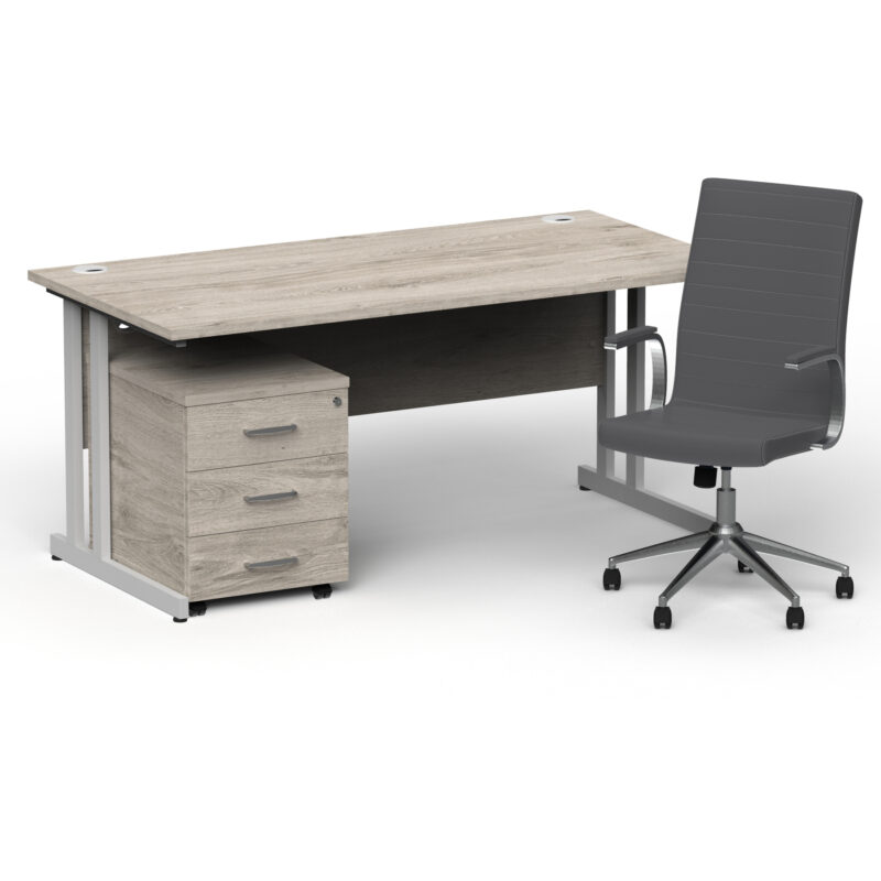 Impulse 1600mm Cantilever Straight Desk With Mobile Pedestal and Ezra Grey Executive Chair - Image 23