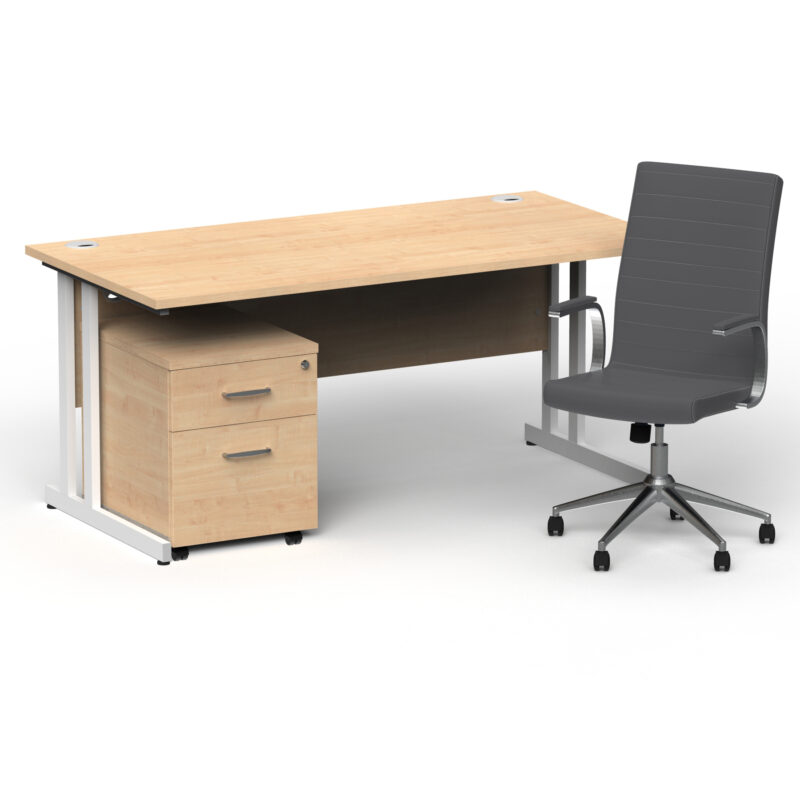 Impulse 1600mm Cantilever Straight Desk With Mobile Pedestal and Ezra Grey Executive Chair - Image 27