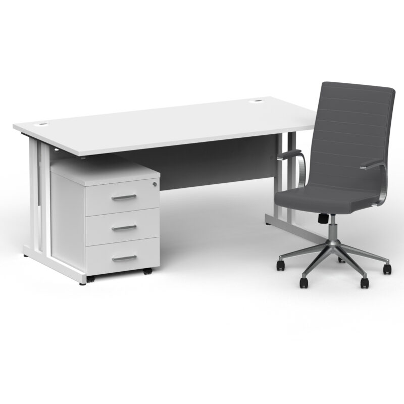 Impulse 1600mm Cantilever Straight Desk With Mobile Pedestal and Ezra Grey Executive Chair - Image 45
