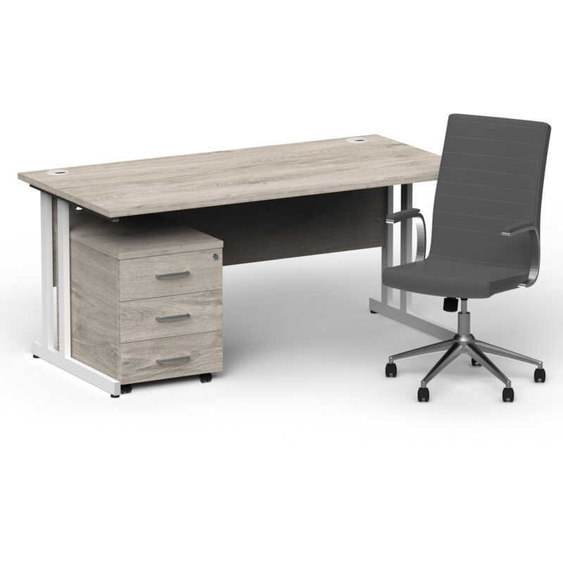 Impulse 1600mm Cantilever Straight Desk With Mobile Pedestal and Ezra Grey Executive Chair - Image 47