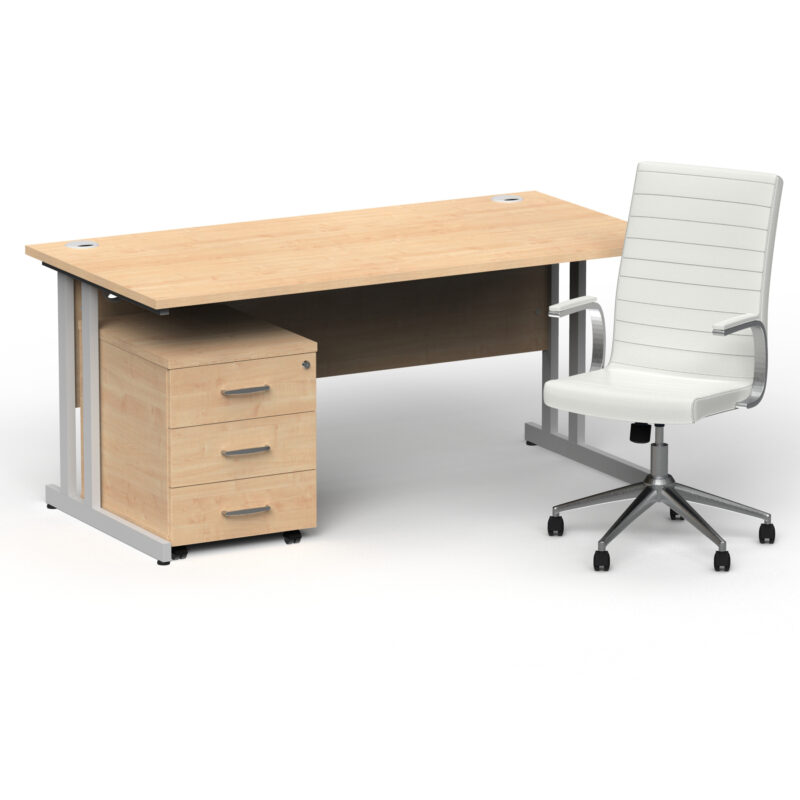 Impulse 1600mm Cantilever Straight Desk With Mobile Pedestal and Ezra White Executive Chair - Image 15