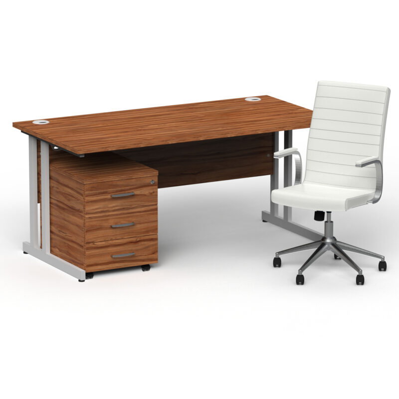 Impulse 1600mm Cantilever Straight Desk With Mobile Pedestal and Ezra White Executive Chair - Image 19
