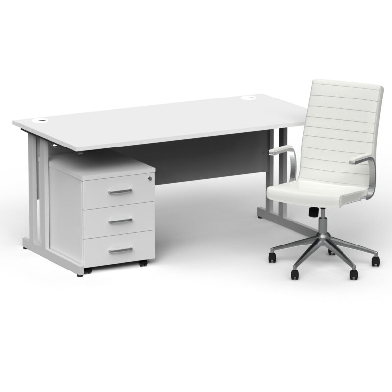 Impulse 1600mm Cantilever Straight Desk With Mobile Pedestal and Ezra White Executive Chair - Image 21