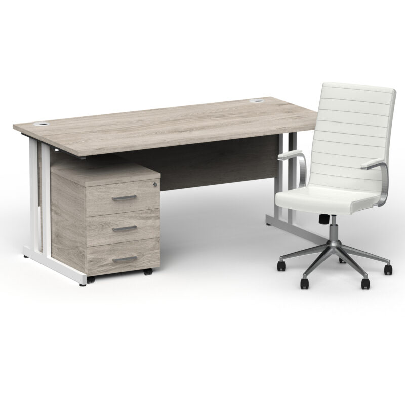 Impulse 1600mm Cantilever Straight Desk With Mobile Pedestal and Ezra White Executive Chair - Image 47