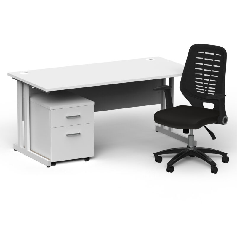 Impulse 1600mm Cantilever Straight Desk With Mobile Pedestal and Relay Black Back Operator Chair - Image 9
