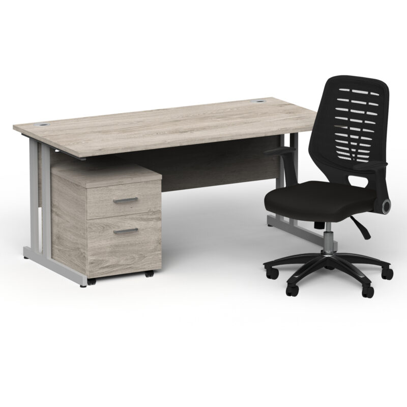 Impulse 1600mm Cantilever Straight Desk With Mobile Pedestal and Relay Black Back Operator Chair - Image 11