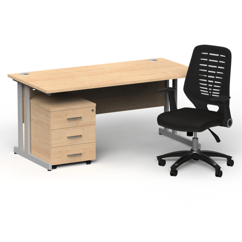 Impulse 1600mm Cantilever Straight Desk With Mobile Pedestal and Relay Black Back Operator Chair - Image 15