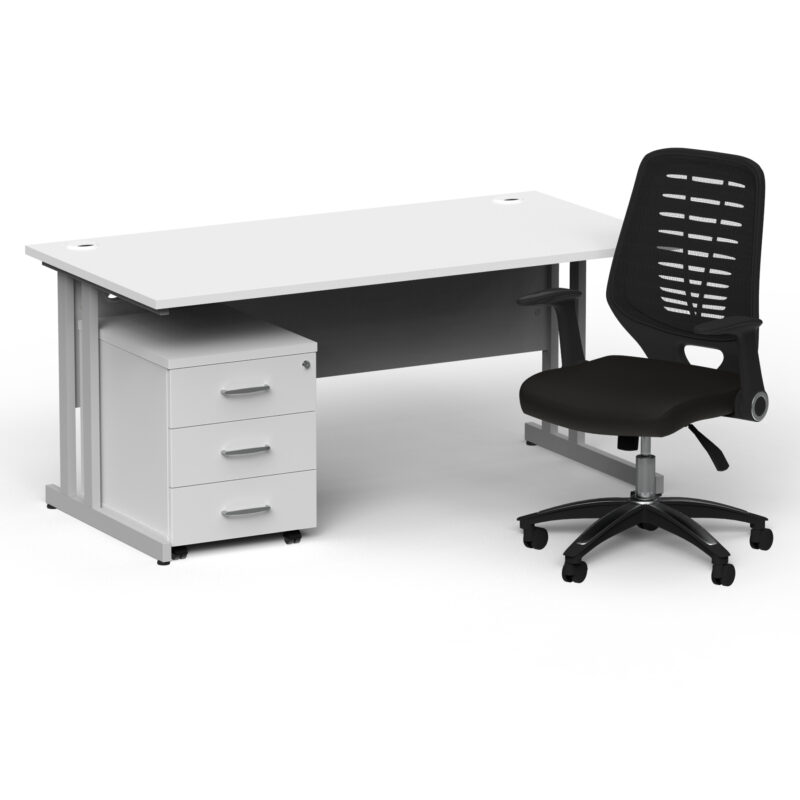 Impulse 1600mm Cantilever Straight Desk With Mobile Pedestal and Relay Black Back Operator Chair - Image 21