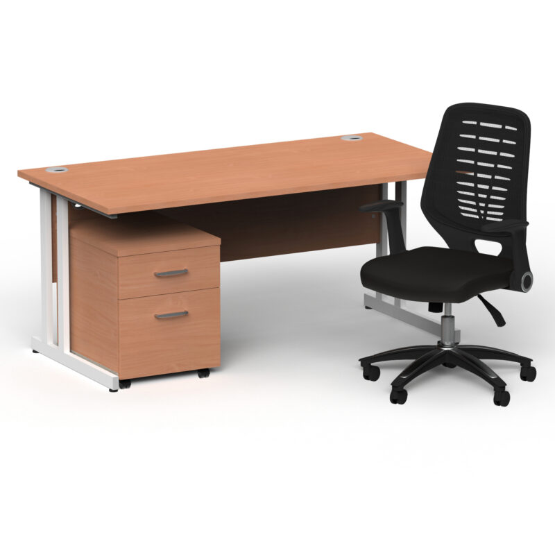 Impulse 1600mm Cantilever Straight Desk With Mobile Pedestal and Relay Black Back Operator Chair - Image 25