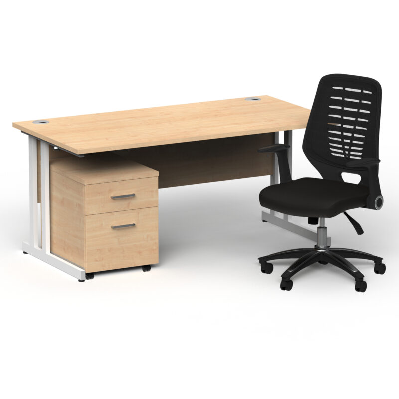 Impulse 1600mm Cantilever Straight Desk With Mobile Pedestal and Relay Black Back Operator Chair - Image 27