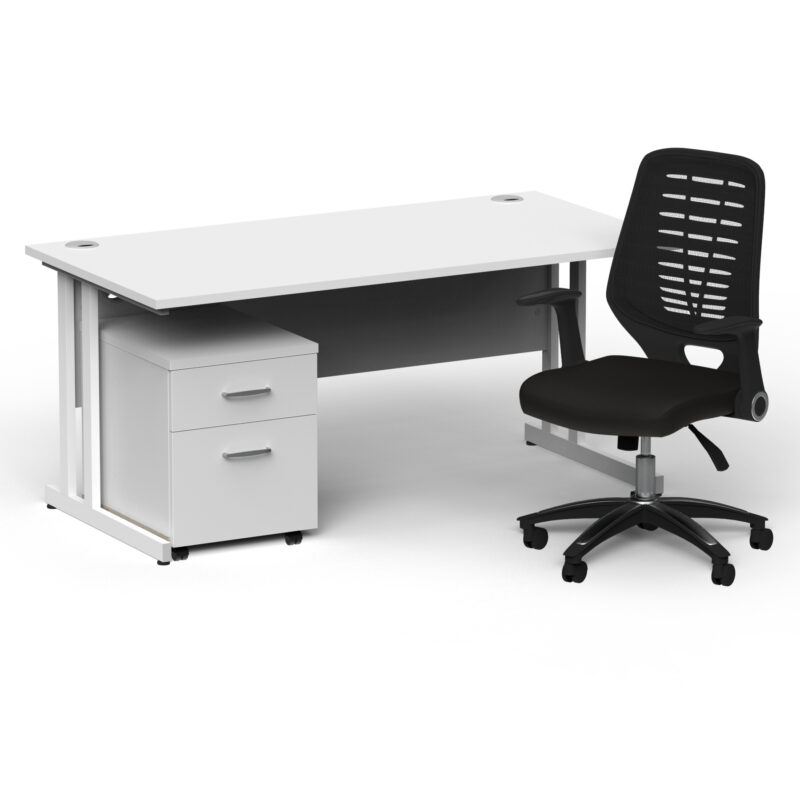 Impulse 1600mm Cantilever Straight Desk With Mobile Pedestal and Relay Black Back Operator Chair - Image 33