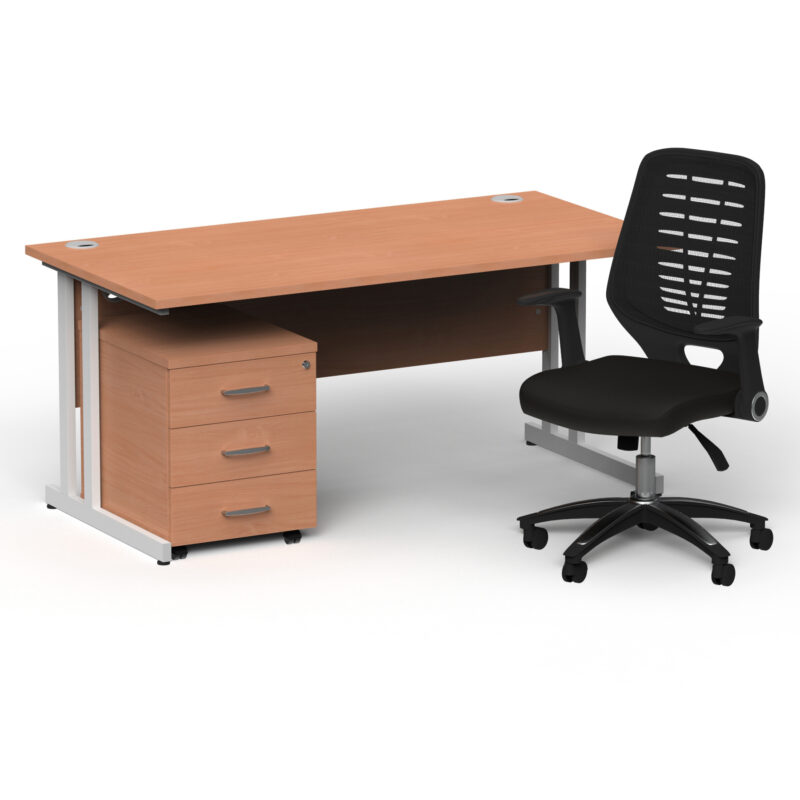Impulse 1600mm Cantilever Straight Desk With Mobile Pedestal and Relay Black Back Operator Chair - Image 37