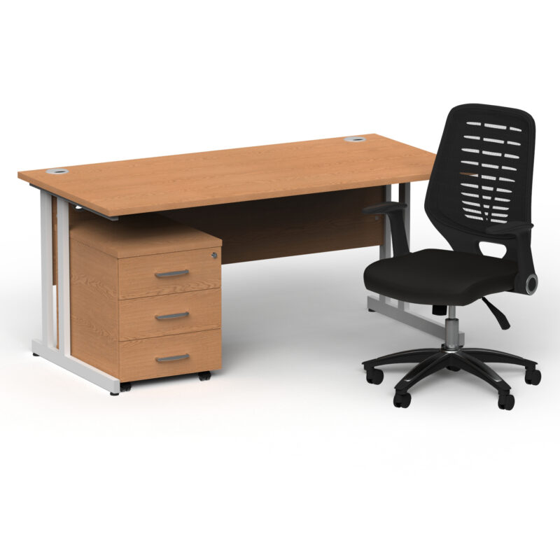 Impulse 1600mm Cantilever Straight Desk With Mobile Pedestal and Relay Black Back Operator Chair - Image 41