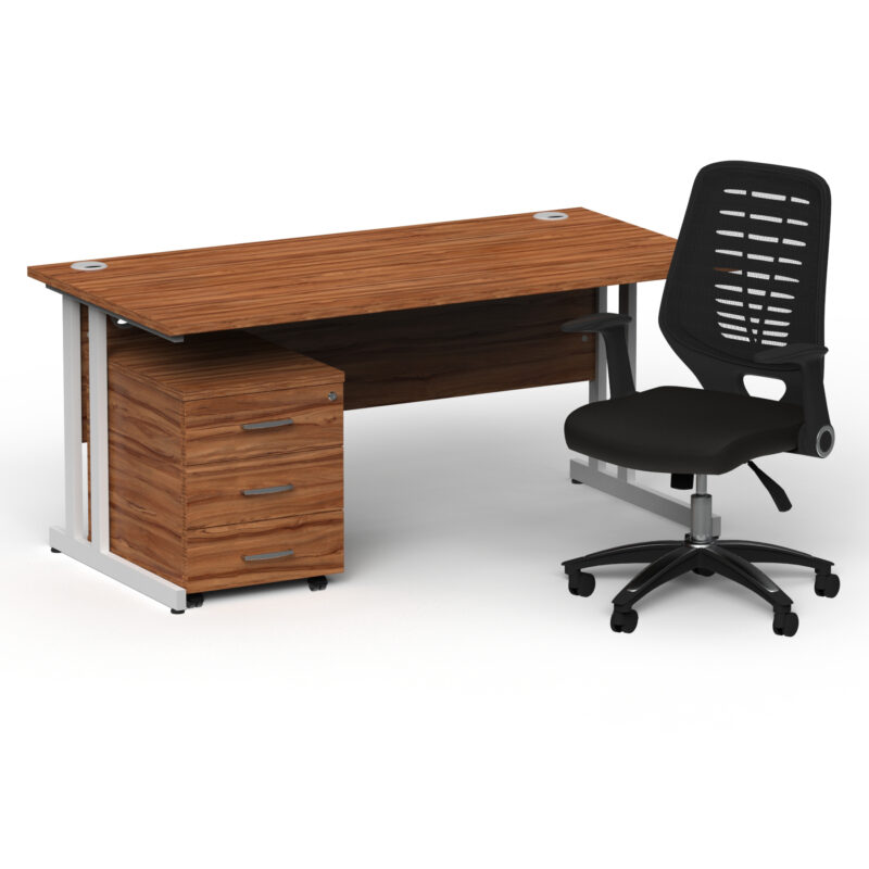 Impulse 1600mm Cantilever Straight Desk With Mobile Pedestal and Relay Black Back Operator Chair - Image 43