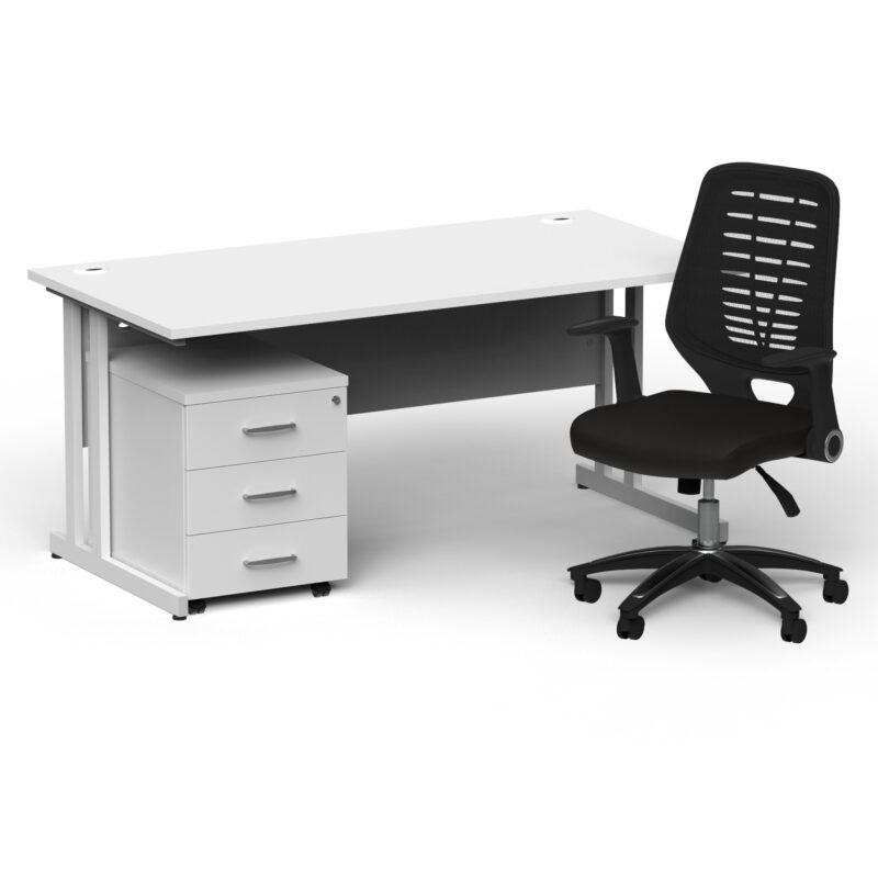 Impulse 1600mm Cantilever Straight Desk With Mobile Pedestal and Relay Black Back Operator Chair - Image 45