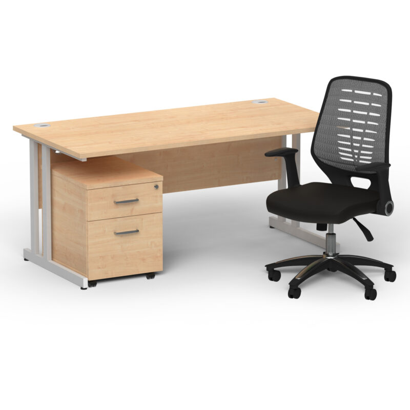 Impulse 1600mm Cantilever Straight Desk With Mobile Pedestal and Relay Silver Back Operator Chair - Image 3